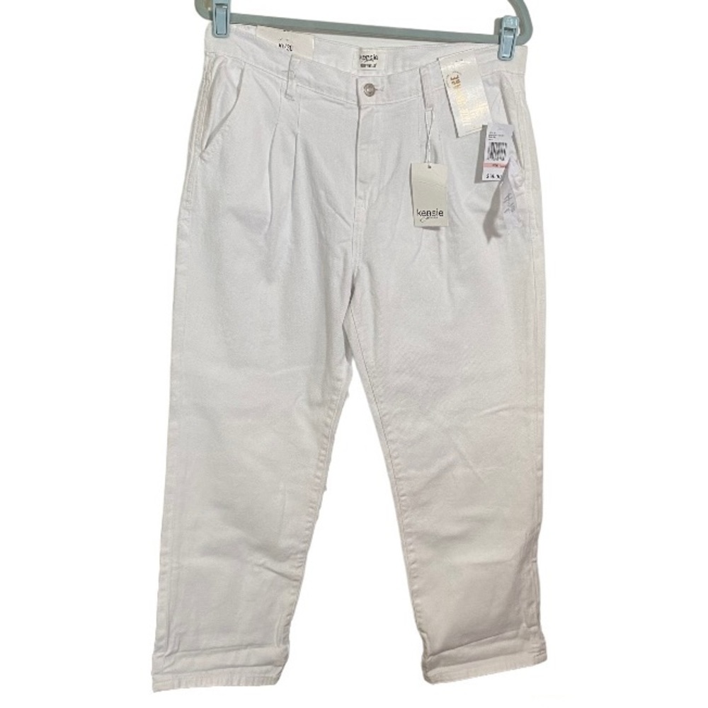 Kensie Crop Jeans Women’s 10 True Vintage High Rise White Pleated 100% Cotton - Picture 3 of 12